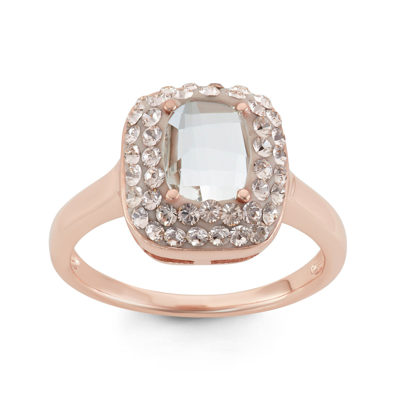 Rose Gold Plated Sterling Silver Square Ring With Silk Crystal Elements