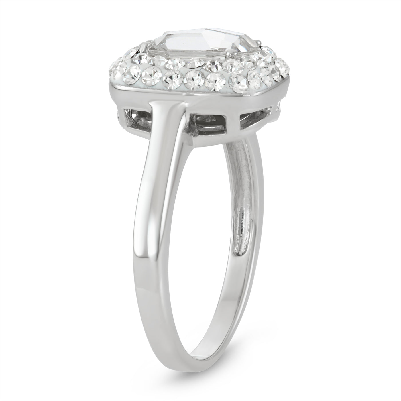 Rhodium Plated Sterling Silver Square Ring With Crystal Elements