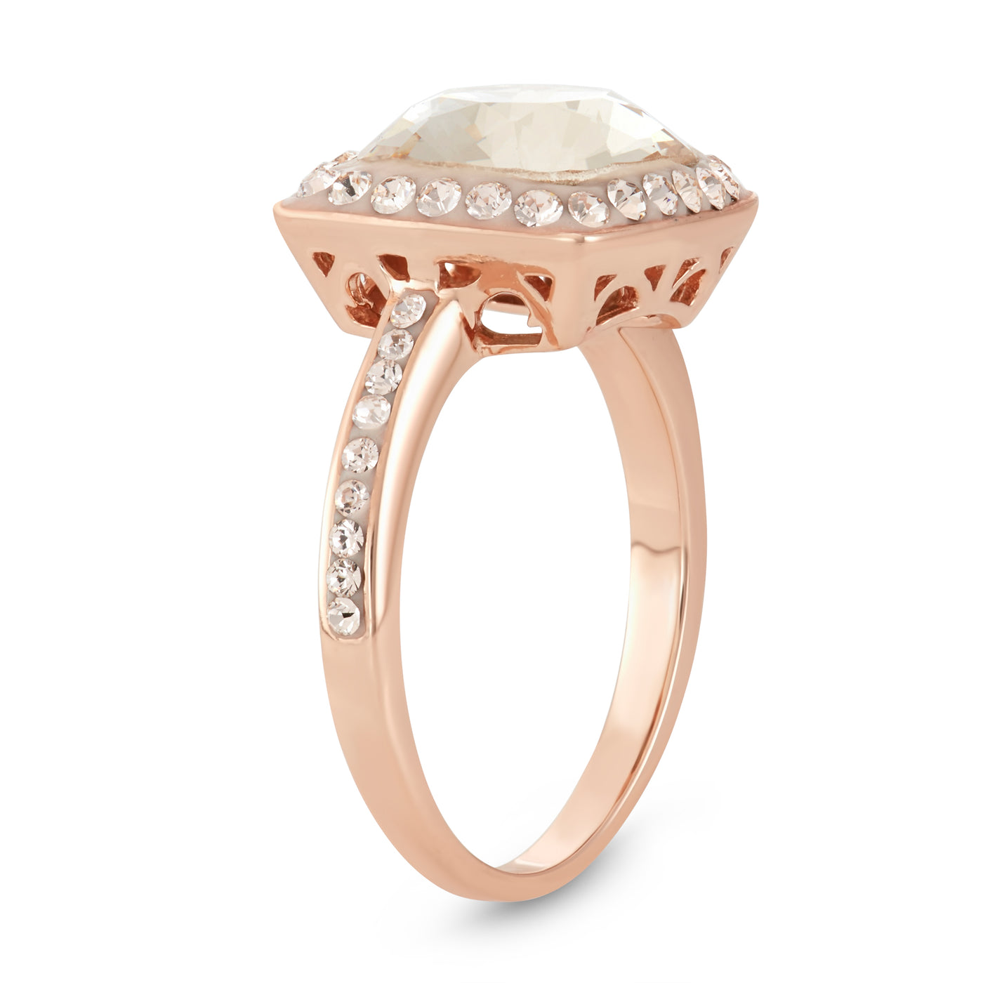 Rose Gold Plated Sterling Silver Ring With Light Silk Crystal Elements