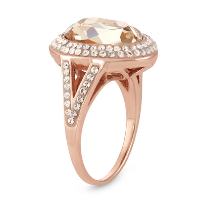 Rose Gold Plated Sterling Silver Oval Ring With Light Silk Crystal Elements