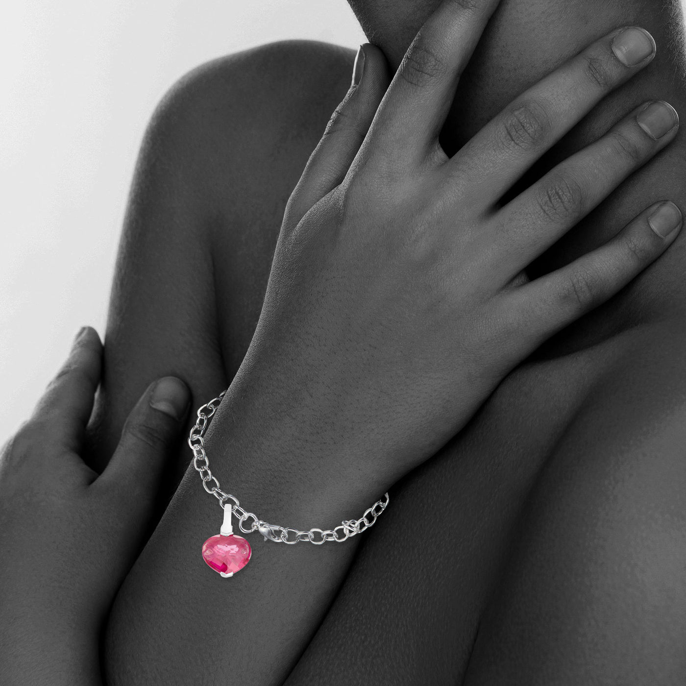 Sterling Silver Ruby CZ Heart Charm