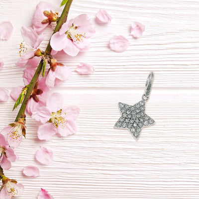Sterling Silver Large Star With White CZ Charm