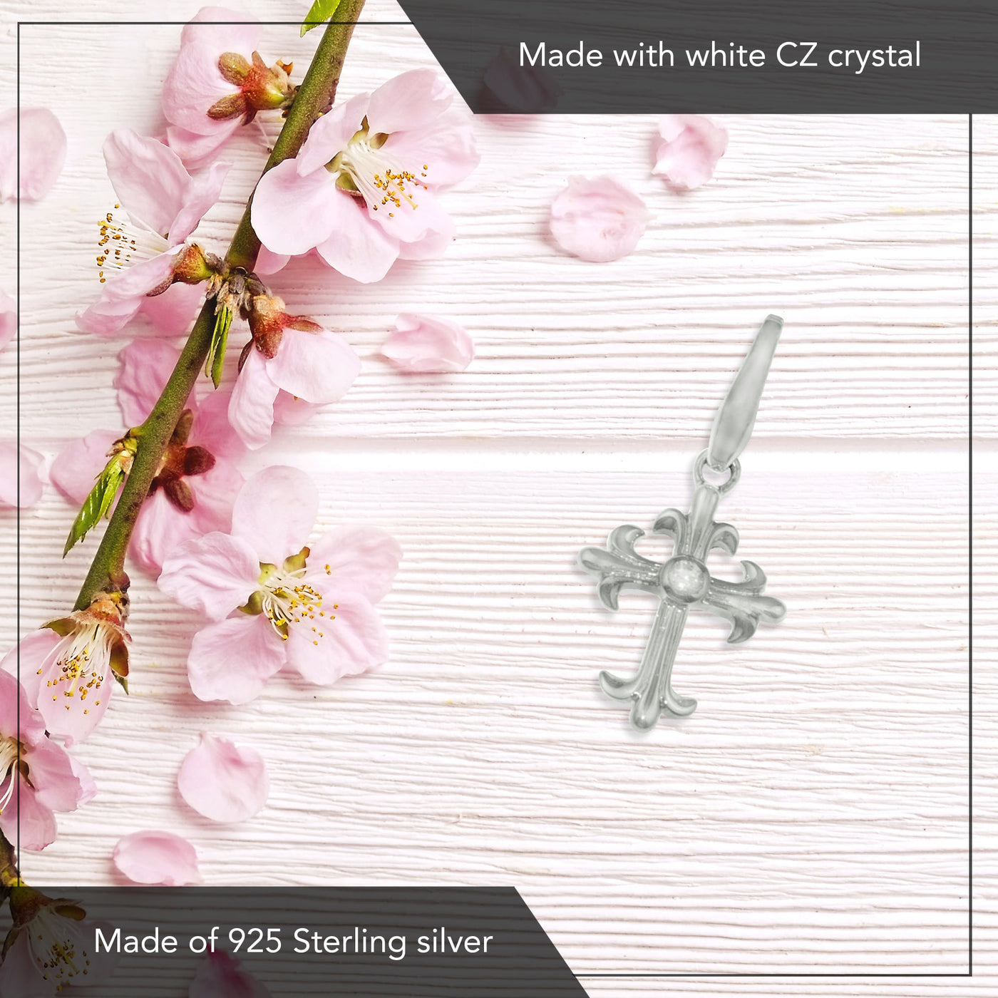 Sterling Silver Cross With White CZ Charm