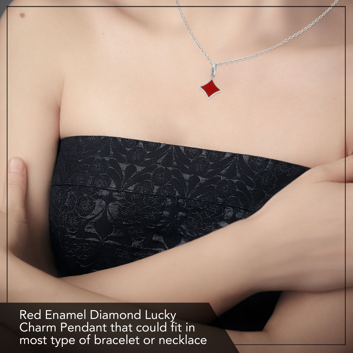 Sterling Silver Red Enamel Diamond Charm