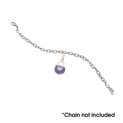 Sterling Silver Pocketbook With Lavender Enamel And White CZ Heart Charm