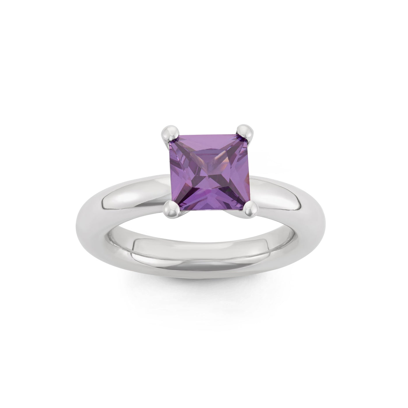 Sterling Silver Spinning Ring With Faceted Amethyst Square CZ Center Stone