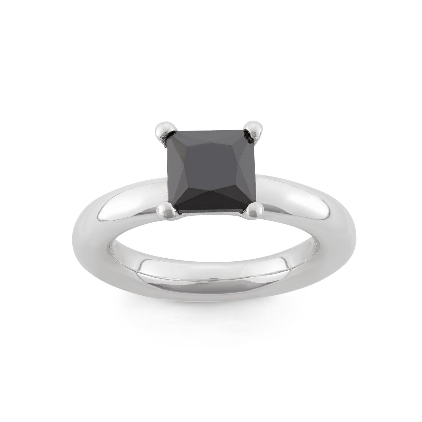 Sterling Silver Spinning Ring With Faceted Black Square CZ Center Stone