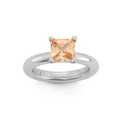 Sterling Silver Spinning Ring With Faceted Champagne Square CZ Center Stone