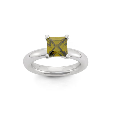 Sterling Silver Spinning Ring With Faceted Emerald Square CZ Center Stone