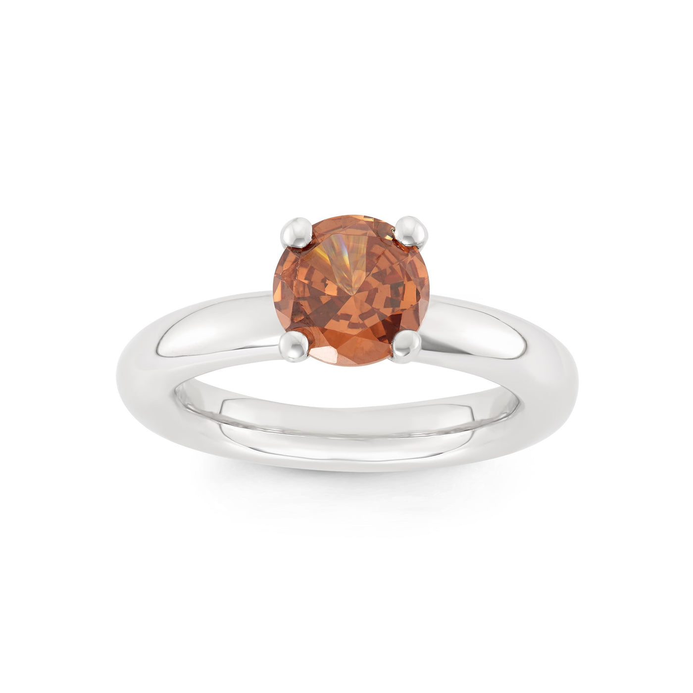 Sterling Silver Spinning Ring With Faceted Amber Round CZ Center Stone
