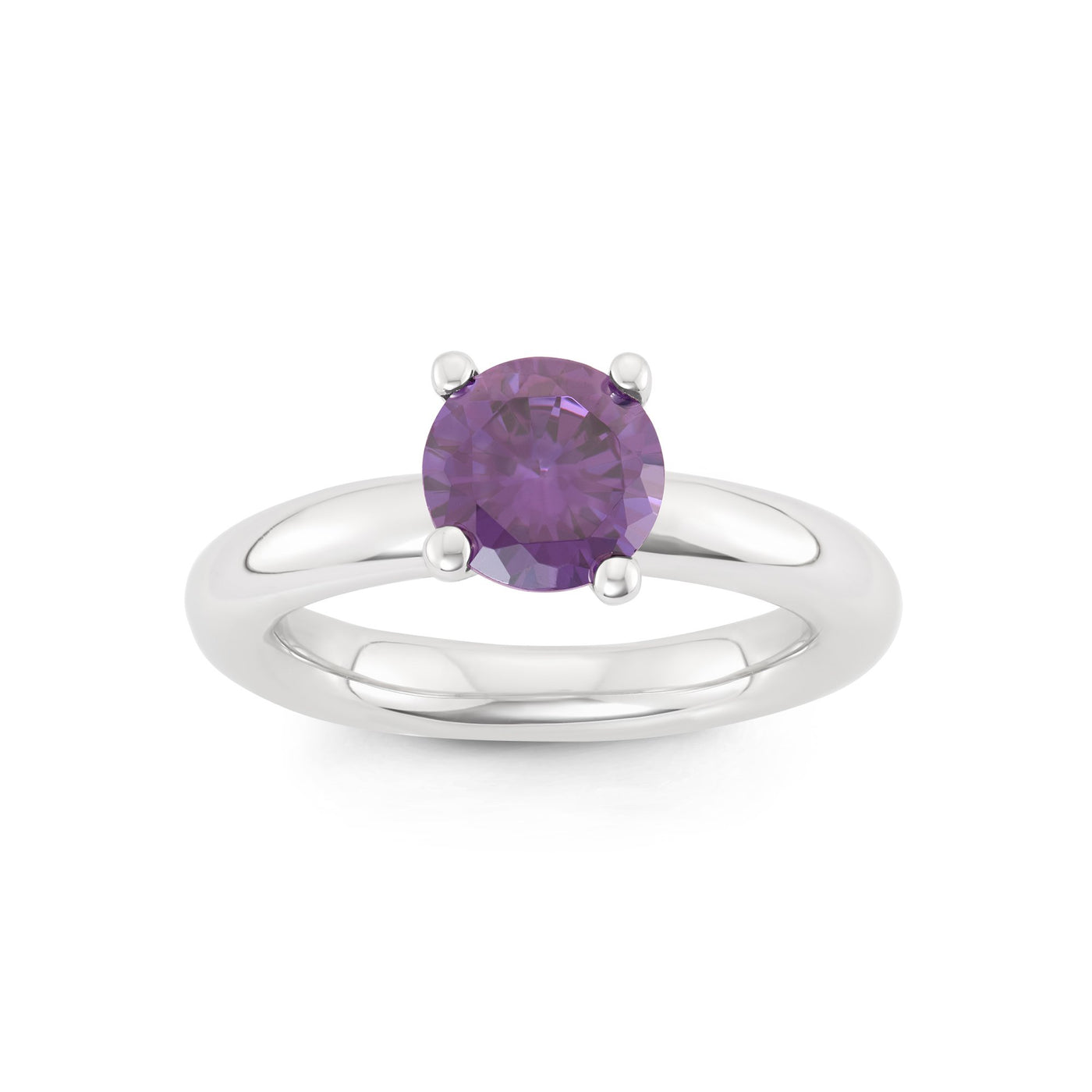 Sterling Silver Spinning Ring With Faceted Amethyst Round CZ Center Stone