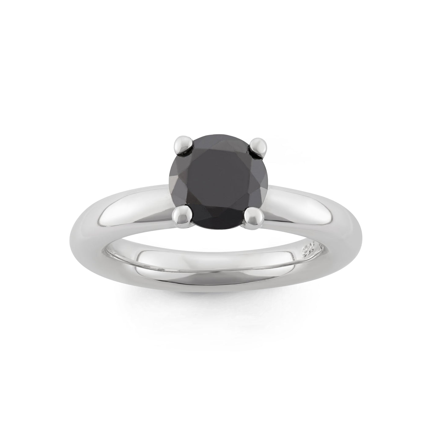 Sterling Silver Spinning Ring With Faceted Black Round CZ Center Stone