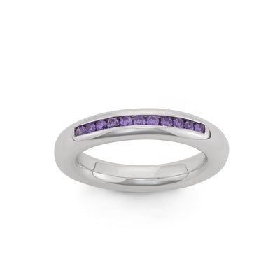 Sterling Silver Spinning Ring With Row Of Purple Set CZ