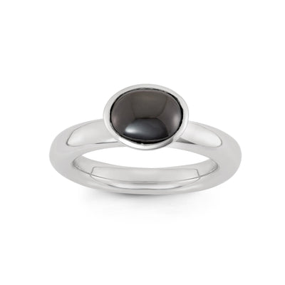 Sterling Silver Spinning Ring With Black Oval CZ Center Stone