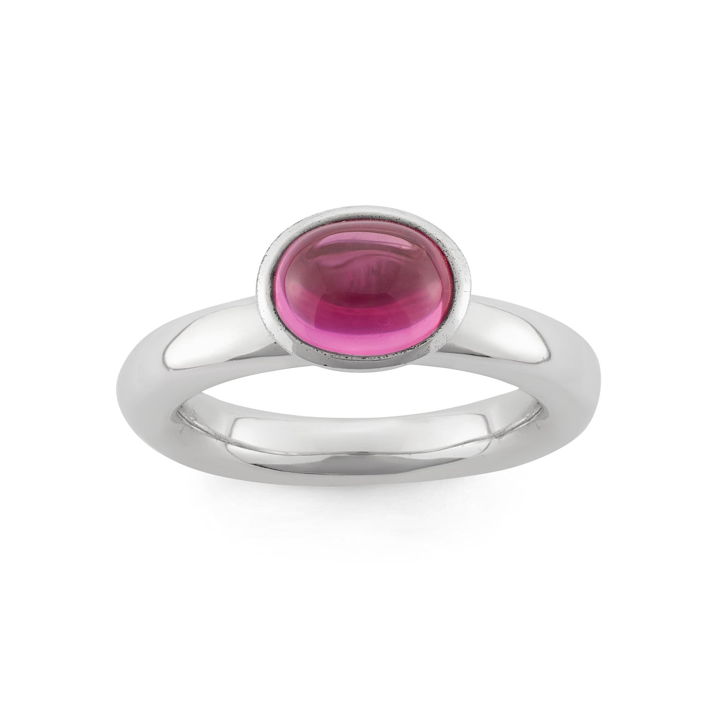 Sterling Silver Spinning Ring With Magenta Oval CZ Center Stone