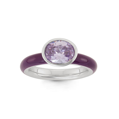 Sterling Silver Spinning Ring With Purple Lacquer and Amethyst Oval CZ Center Stone