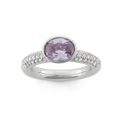 Sterling Silver Spinning Ring With Pave White CZ and Amethyst CZ Center Stone