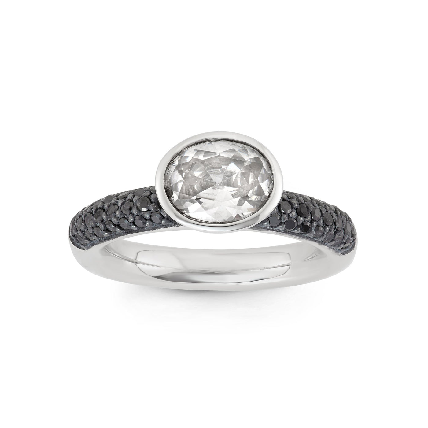 Sterling Silver Spinning Ring With Pave Black CZ and White CZ Center Stone