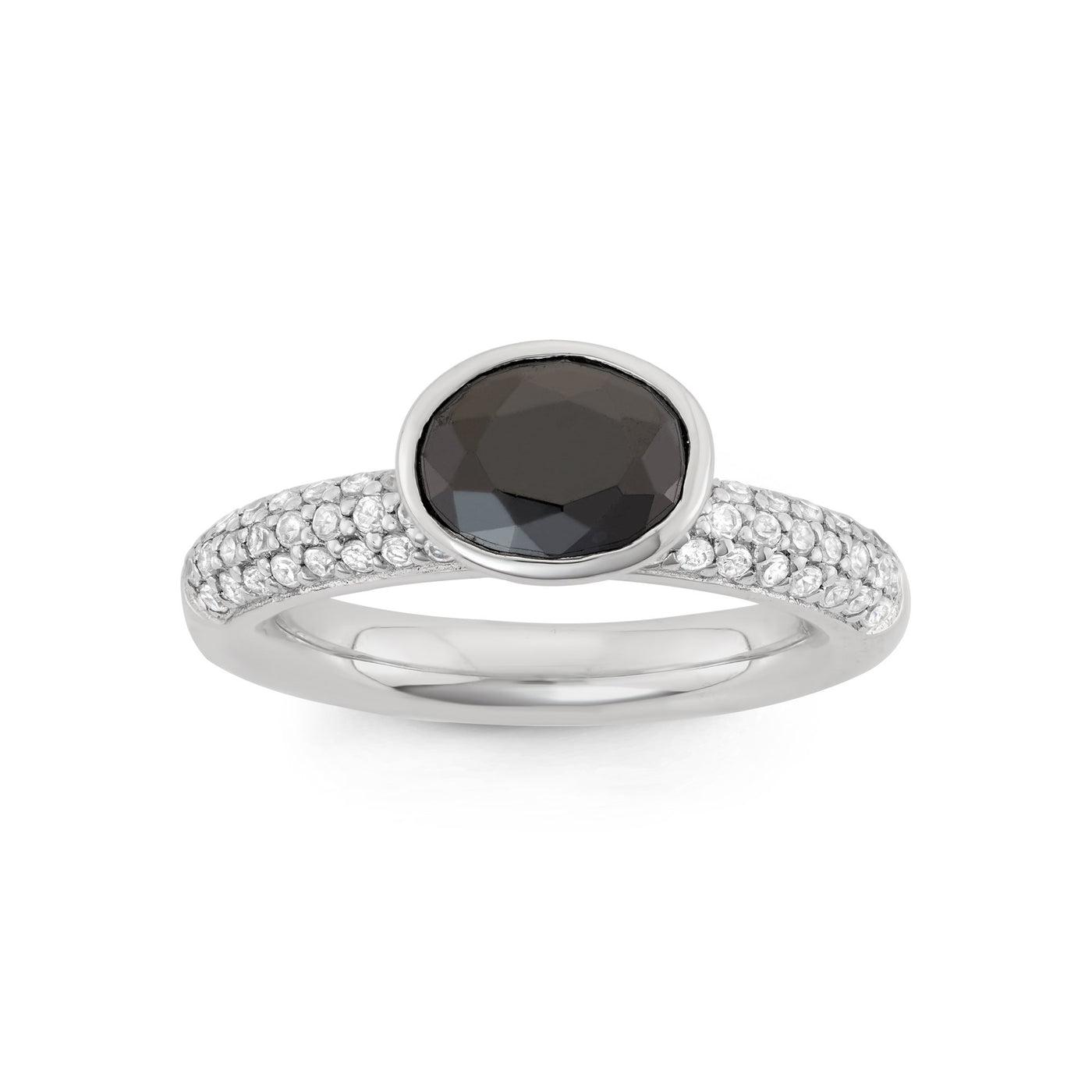 Sterling Silver Spinning Ring With Pave White CZ and Black CZ Center Stone