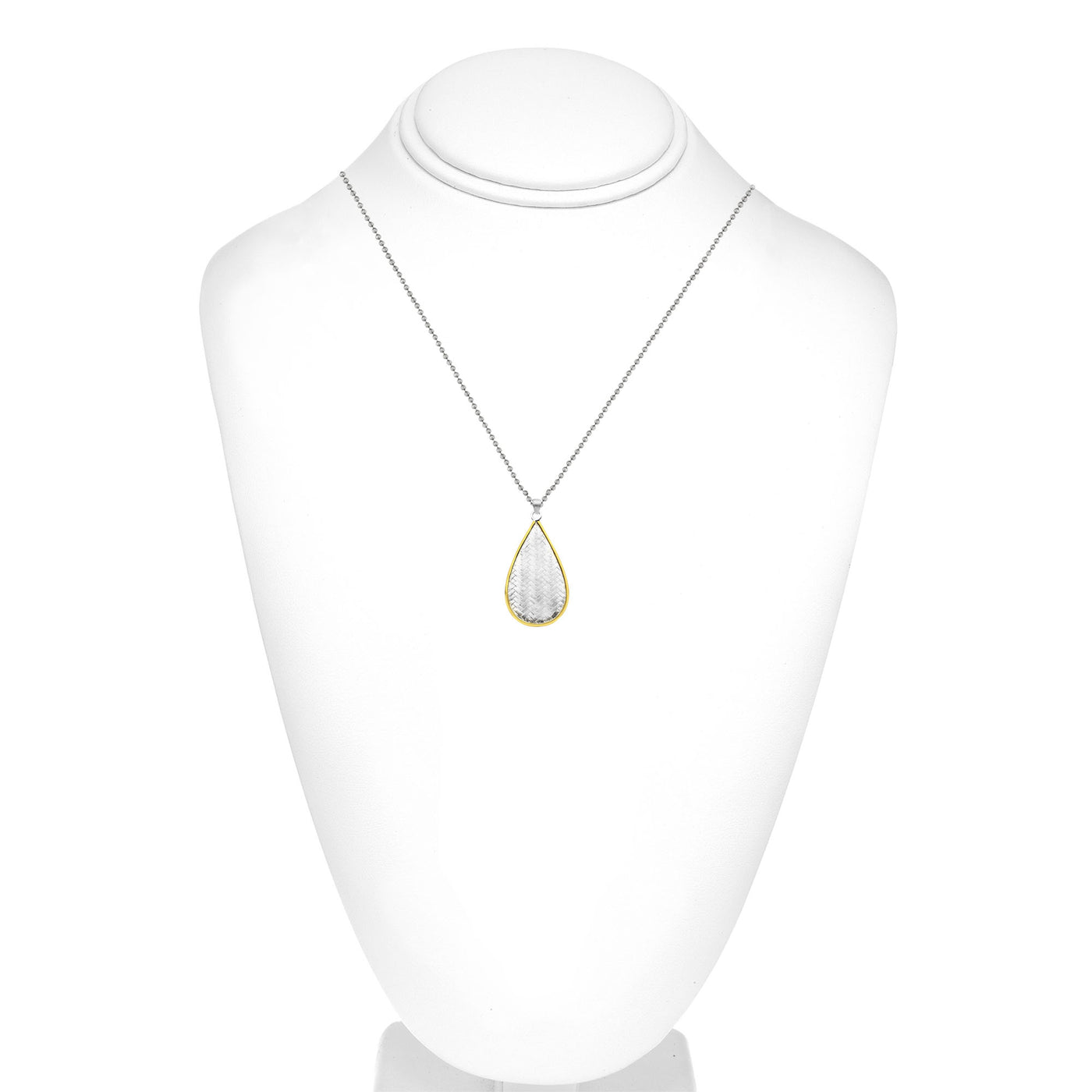 Gold Plated Sterling Silver Tear Drop Woven Basketweave Pendant with Chain