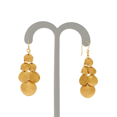 Gold Plate Sterling Silver Circle Drop Gypsy Earrings with Satin Finish
