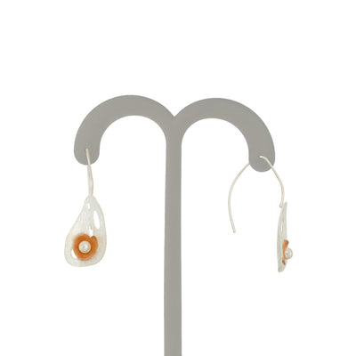 Rose Gold Plated Sterling Silver Floating Flower with Pearl Earring