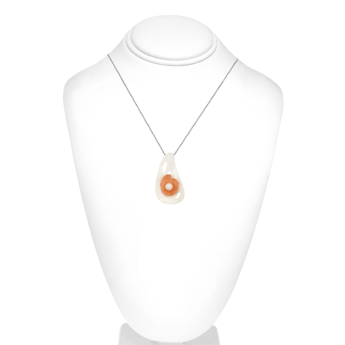 Rose Gold Plated Sterling Silver Floating Flower with Pearl Pendant Necklace
