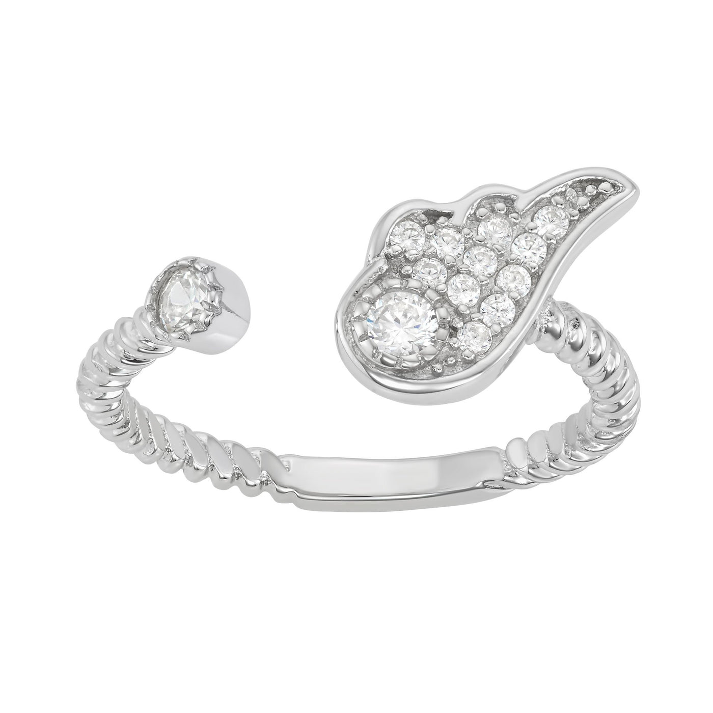Sterling Silver Angel Wing and Circle Ring With CZ Stones