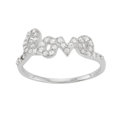 Sterling Silver Love Saying Ring With CZ Stones