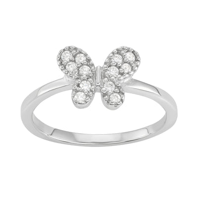 Sterling Silver Simple Butterfly Ring With CZ Stones