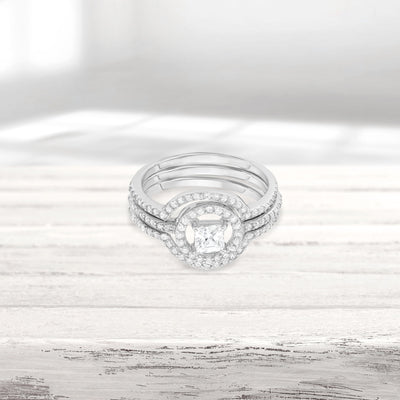 Sterling Silver Triple Layered Circle Ring With CZ Stones