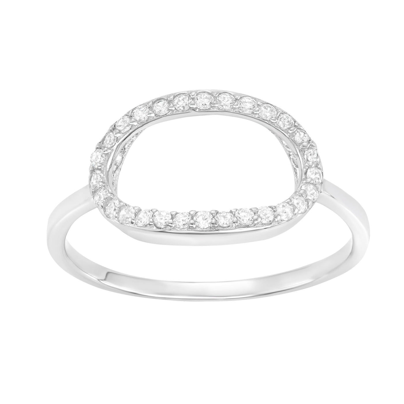 Sterling Silver Open Oval Ring With CZ Stones
