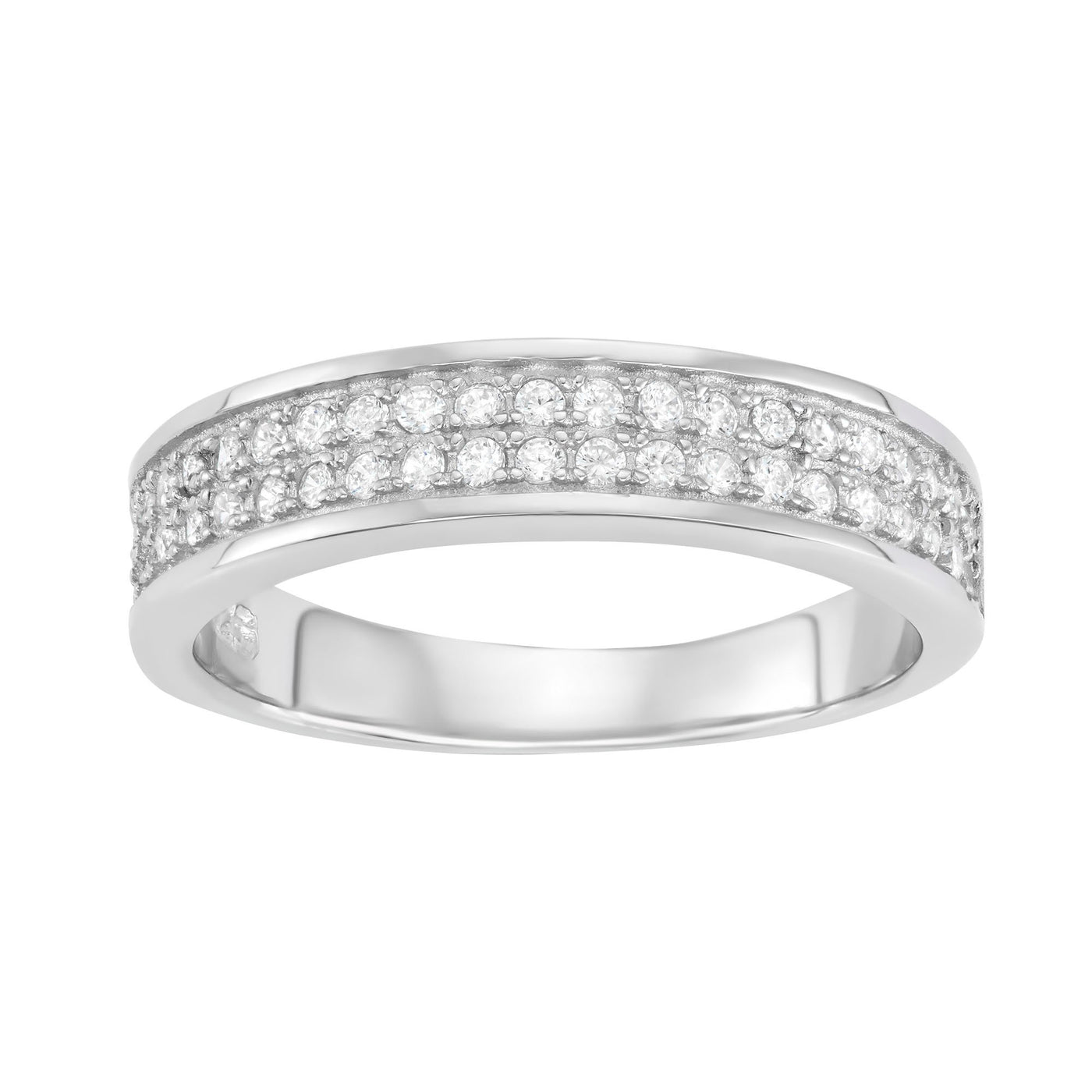 Sterling Silver Double Layered Band Ring With CZ Stones
