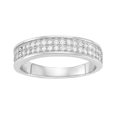 Sterling Silver Double Layered Band Ring With CZ Stones