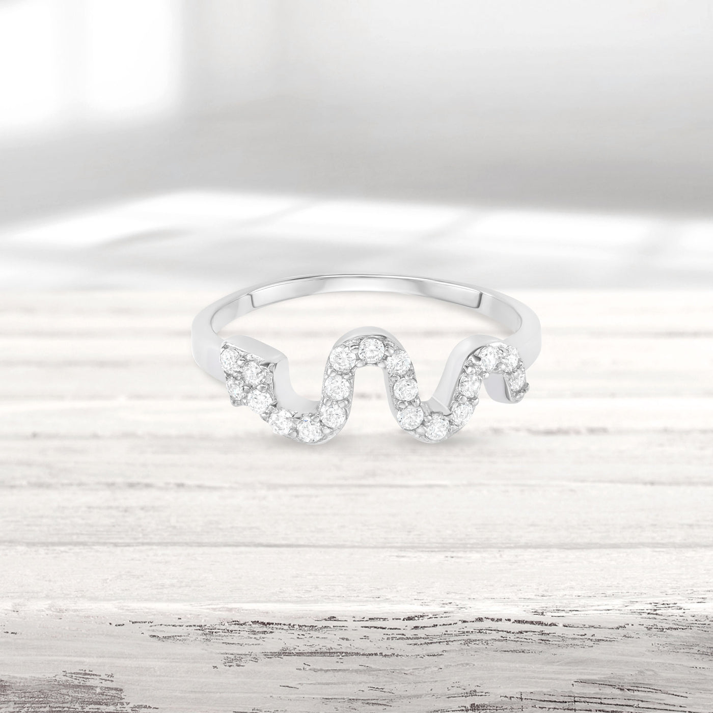 Sterling Silver Snake Ring With CZ Stones