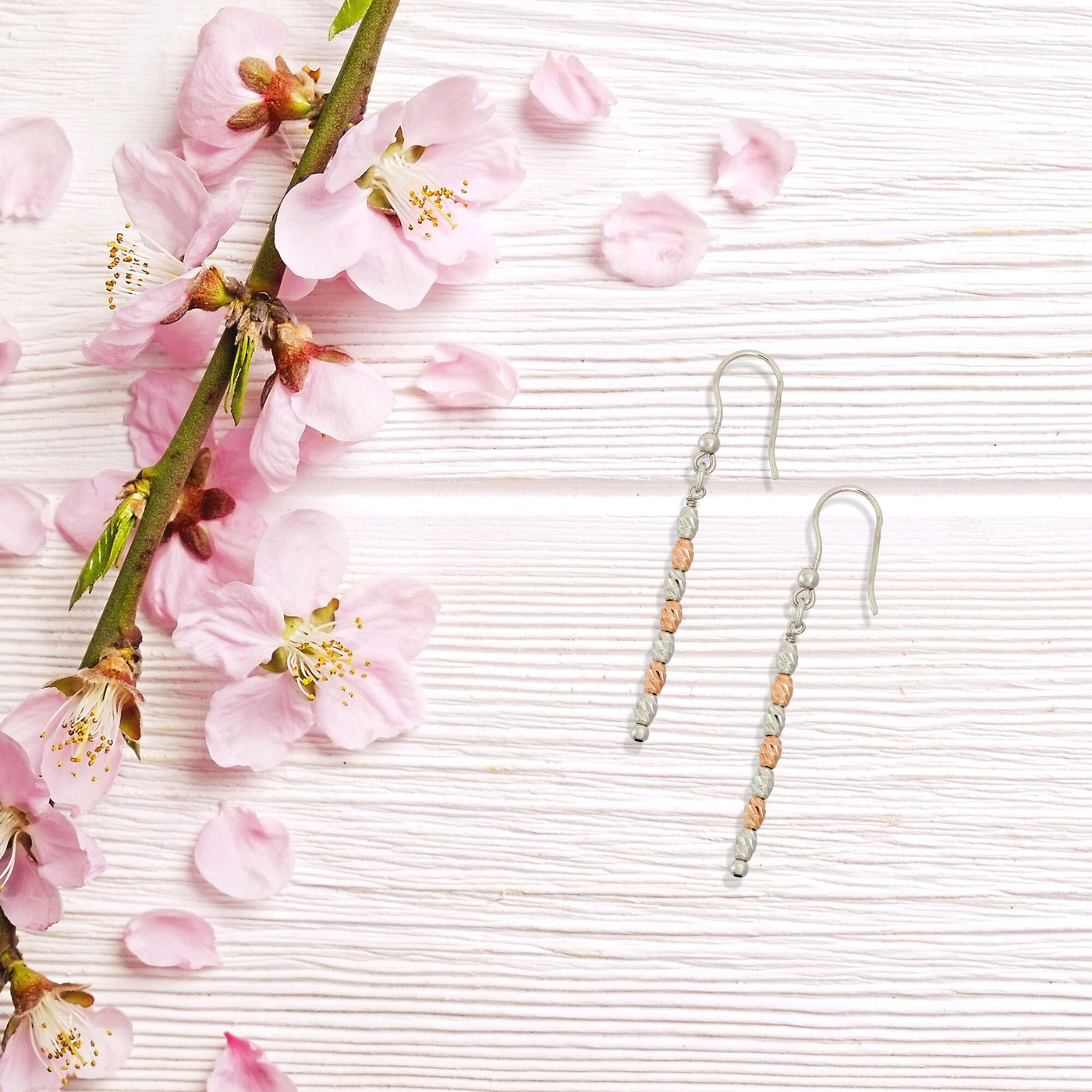 Rose Gold, And Sterling Silver DC Beaded Drop Earring