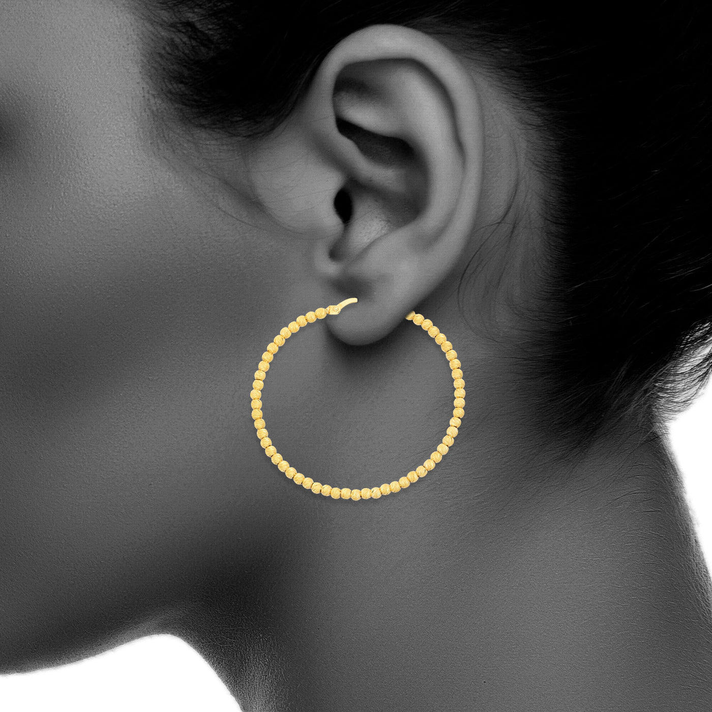 Gold Plated Silver 40mm Dc Beaded Hoop Earring