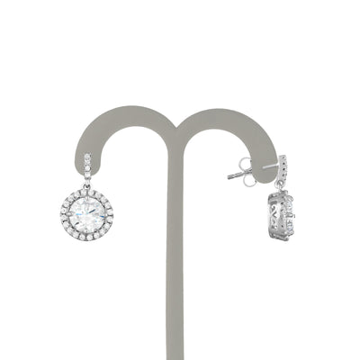 Sterling Silver Circle With Cz And Faceted White Cz Earrings