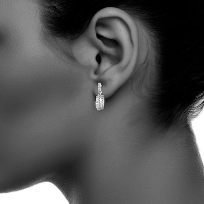 Sterling Silver Circle With Cz And Faceted White Cz Earrings