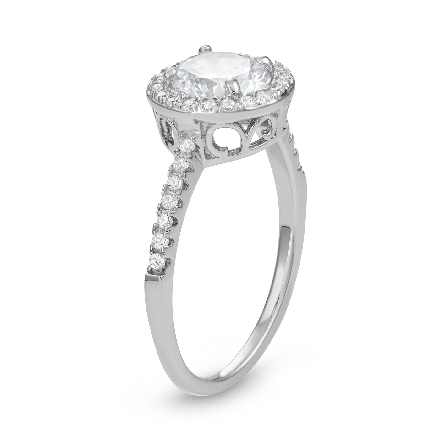 Rhodium Plated Sterling Silver Circle With CZ and Faceted White CZ Ring