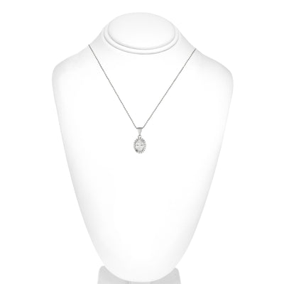 Sterling Silver Oval With Cz And Faceted White Cz Pendant