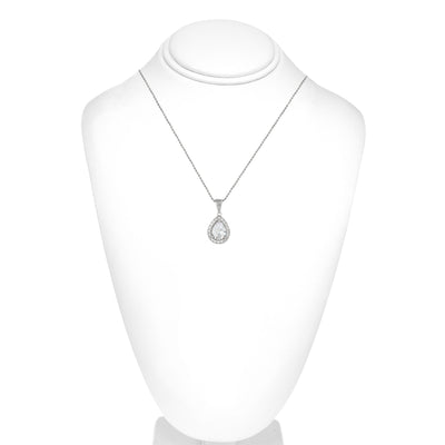 Sterling Silver Teardrop With Cz And Faceted White Cz Pendant