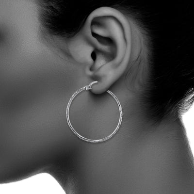 Sterling Silver 1.5 X 30 mm Round Tube Diamond Cut Earrings