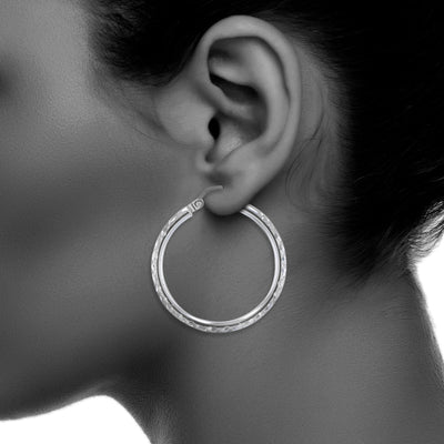 Sterling Silver 2mmx30mm Round Diamond Cut Tube Earrings