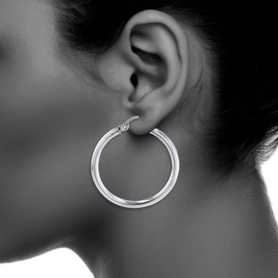 Round 2.0mmx35 Od Polished Silver Earrings