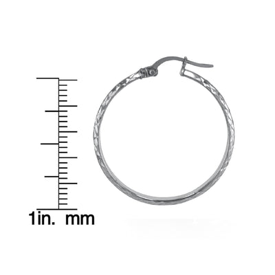 Sterling Silver 3mmx30mm D Shape Round Diamond Cut Tube Earrings