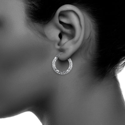 Sterling Silver 2mmx18mm Diamond Shape Tubed Diamond Cut Earrings