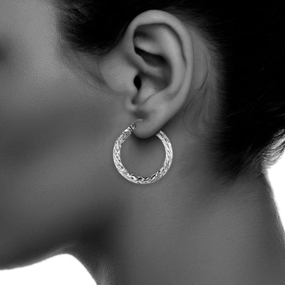 Sterling Silver 2mmx25mm Diamond Shape Tubed Diamond Cut Earringss