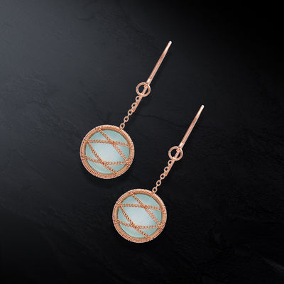Rose Gold Plated Sterling Silver Hand Wrapped Round Chalcedony Stone Earring