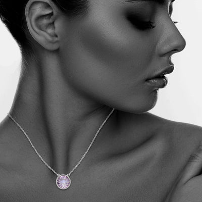 Sterling Silver Hand Wrapped Round Amethyst Stone Pendant Necklace